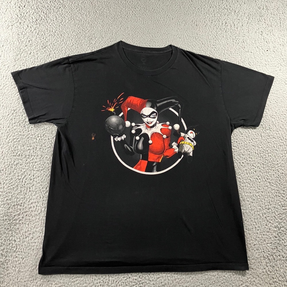 DC Comics Harley Quinn T-Shirt Men XL Black Graphic Tee Lit Bomb Batman Plush